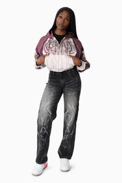 Oversized Cropped Hooded Bomber Jacket - Lilac Marble