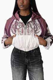 Oversized Cropped Hooded Bomber Jacket - Lilac Marble