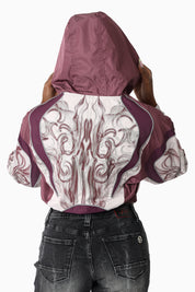 Oversized Cropped Hooded Bomber Jacket - Lilac Marble