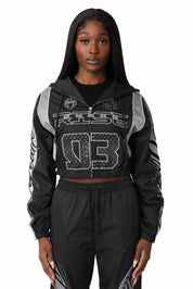 Embroidered Gradient Paneled Jacket - Black