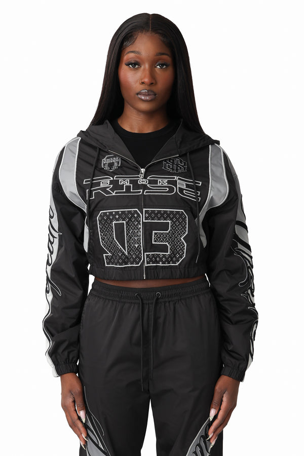 Embroidered Gradient Paneled Jacket - Black