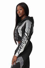 Embroidered Gradient Paneled Jacket - Black
