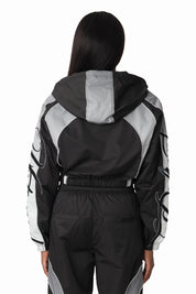 Embroidered Gradient Paneled Jacket - Black
