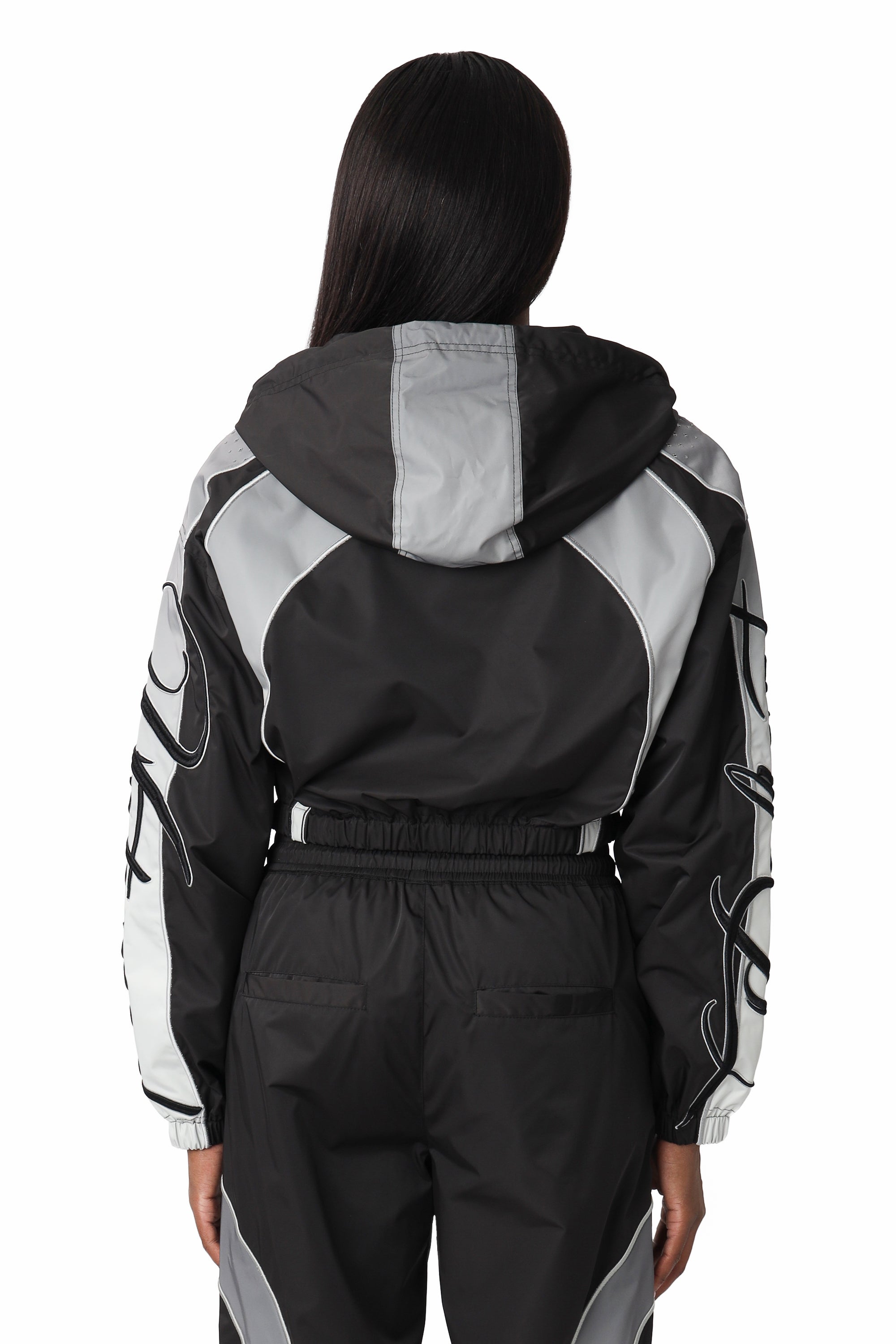 Embroidered Gradient Paneled Jacket - Black