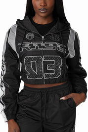 Embroidered Gradient Paneled Jacket - Black