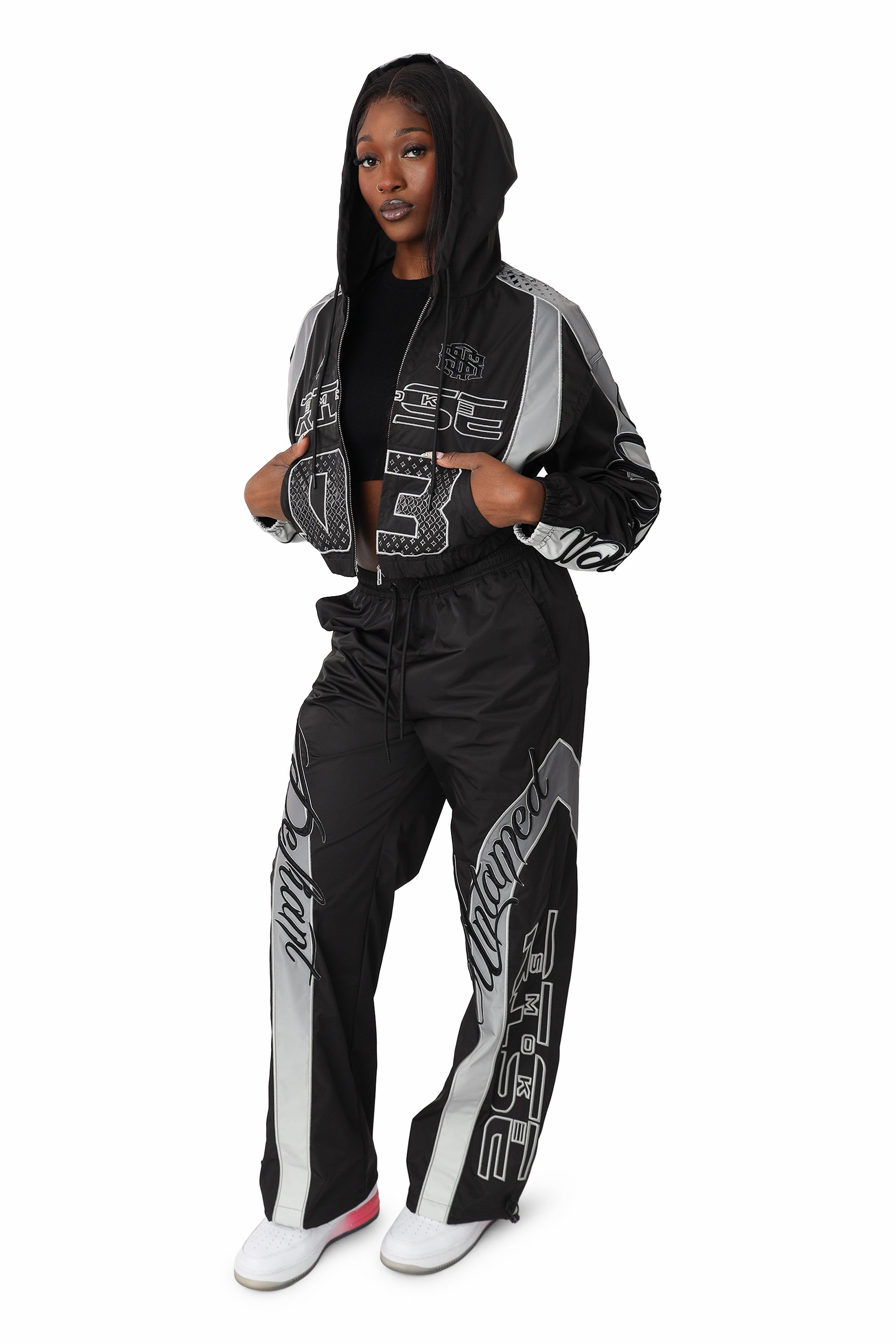 Embroidered Gradient Paneled Jacket - Black