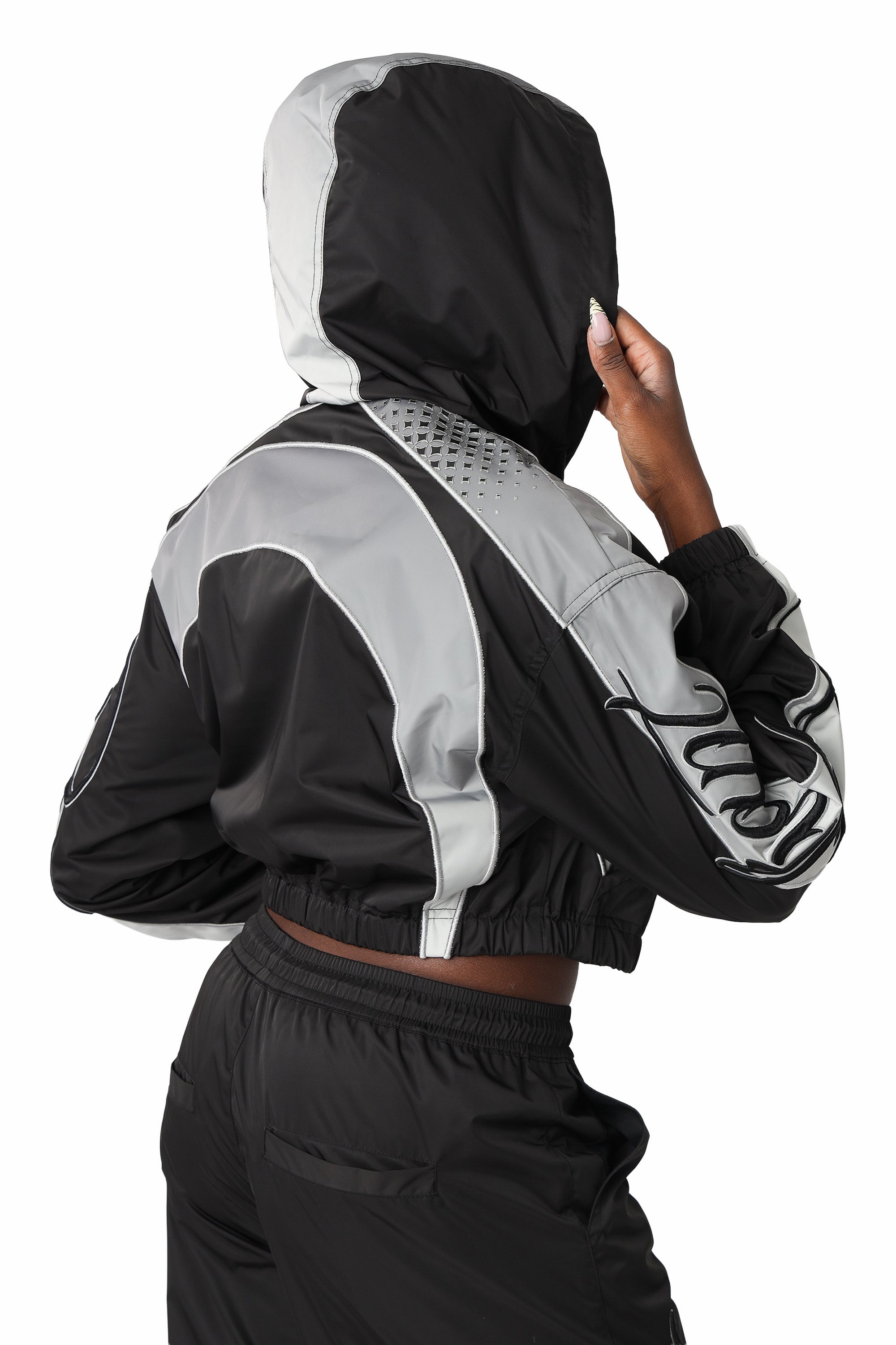 Embroidered Gradient Paneled Jacket - Black