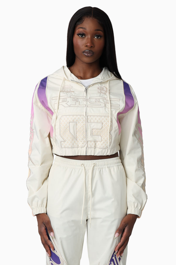 Embroidered Gradient Paneled Jacket - Gardenia