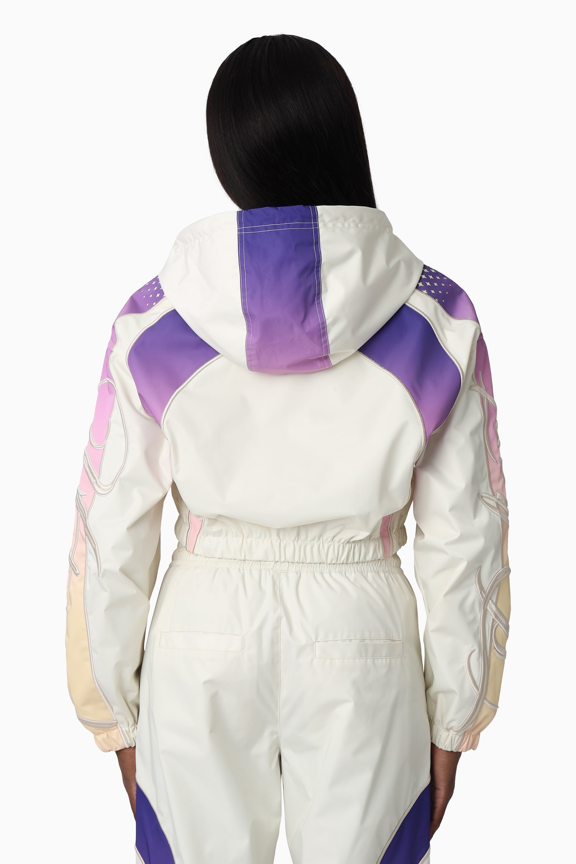 Embroidered Gradient Paneled Jacket - Gardenia