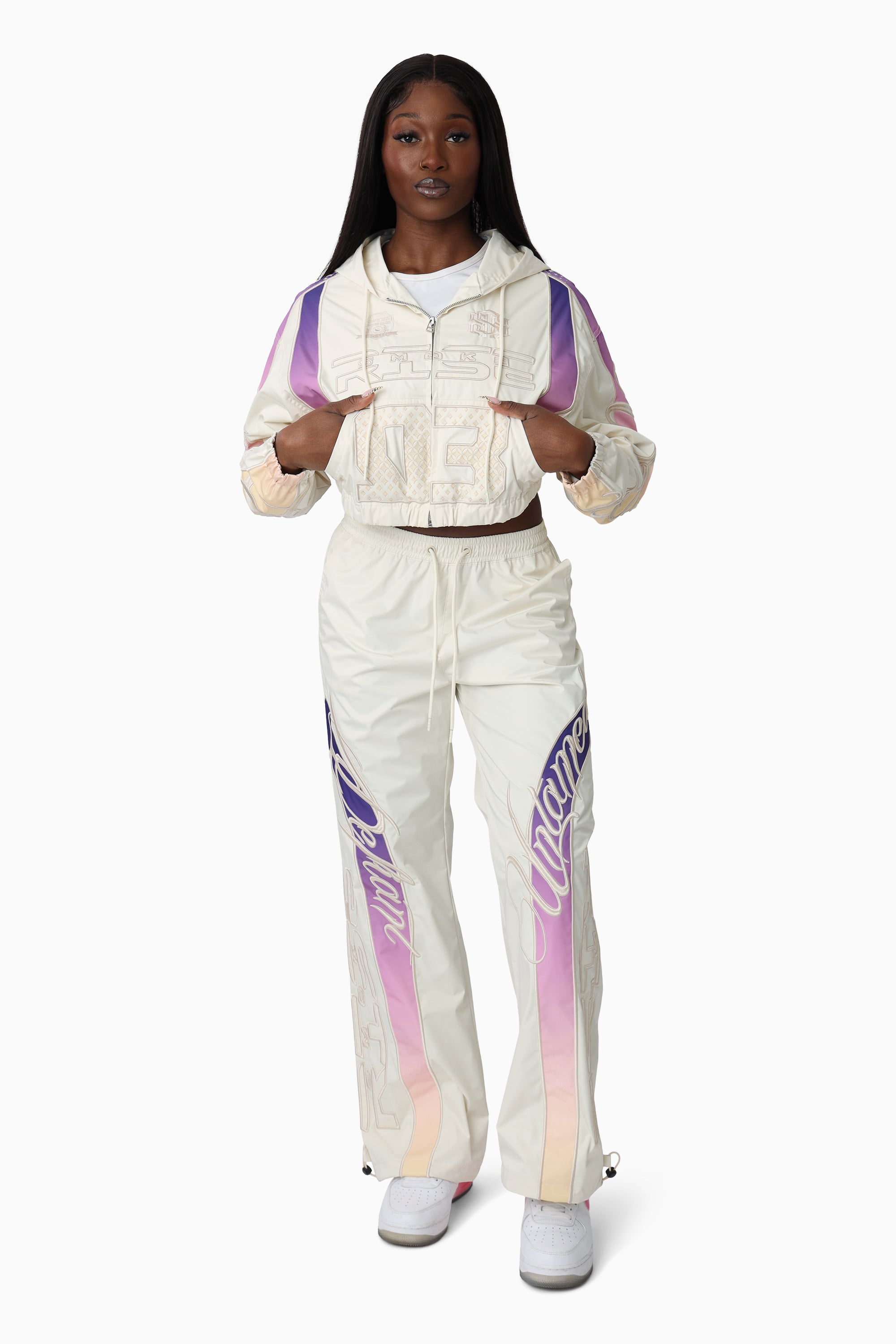 Embroidered Gradient Paneled Jacket - Gardenia