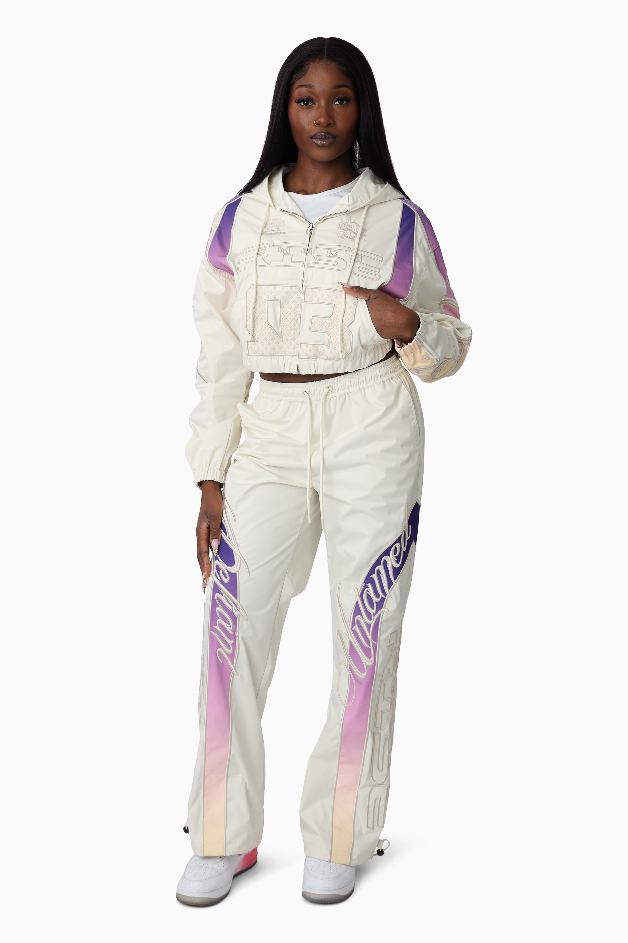 Embroidered Gradient Paneled Jacket - Gardenia