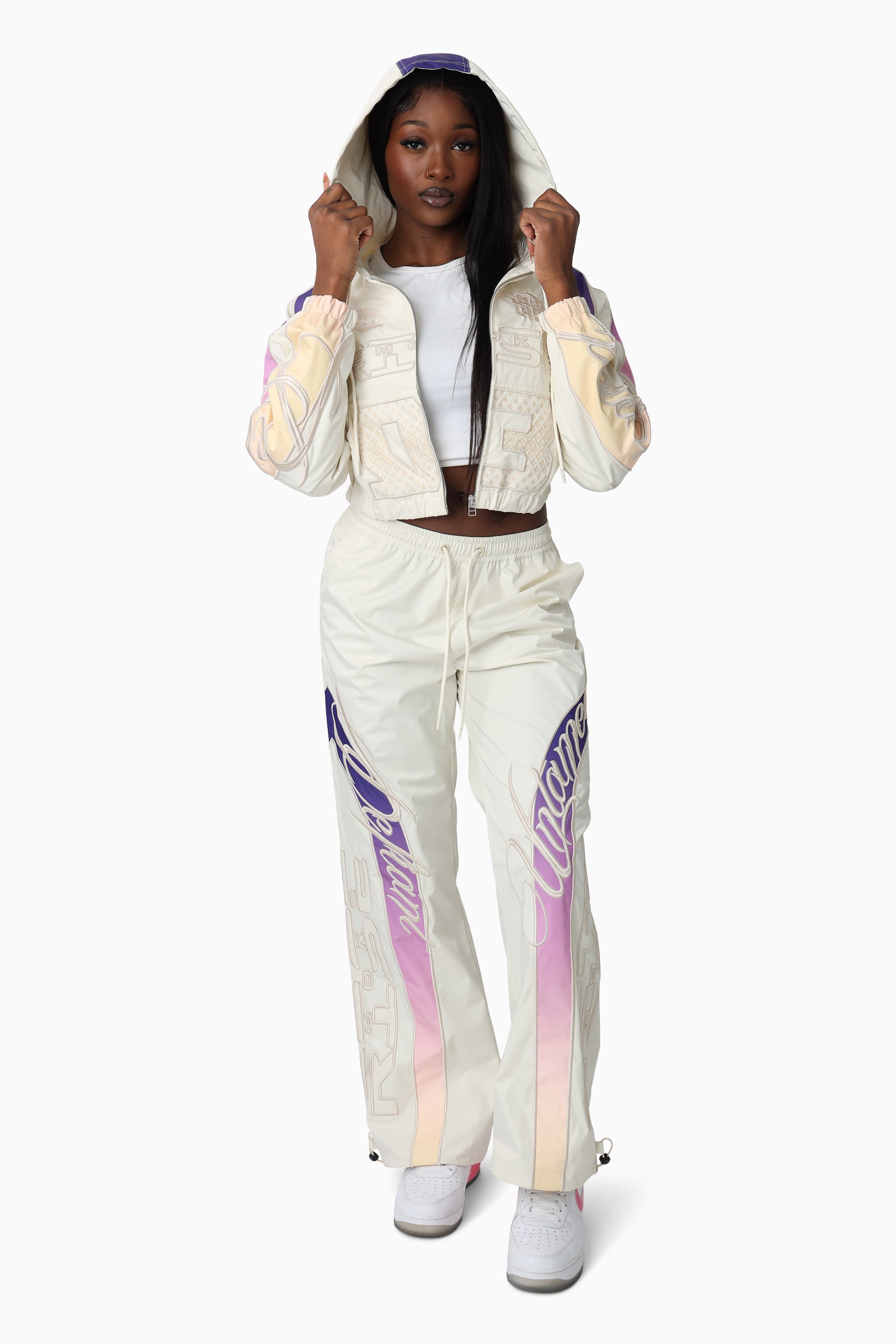 Embroidered Gradient Paneled Jacket - Gardenia
