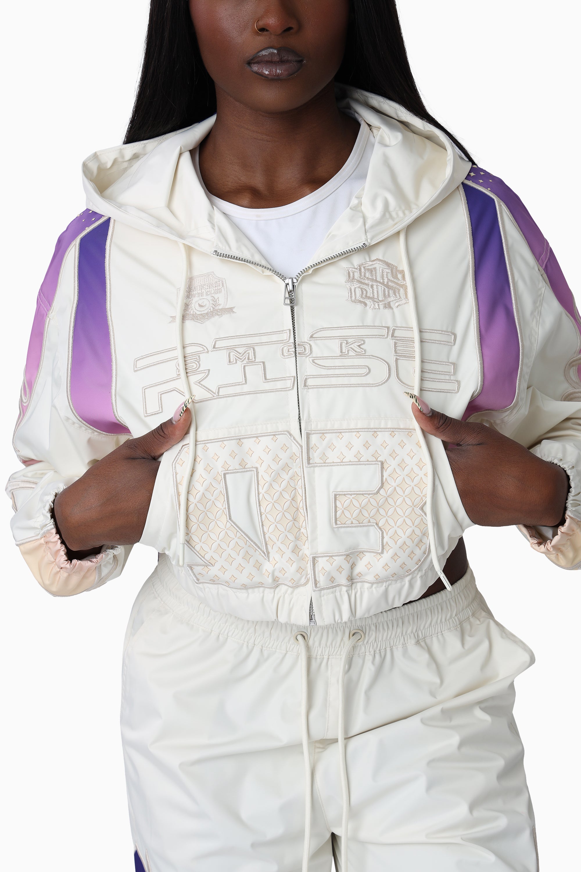 Embroidered Gradient Paneled Jacket - Gardenia