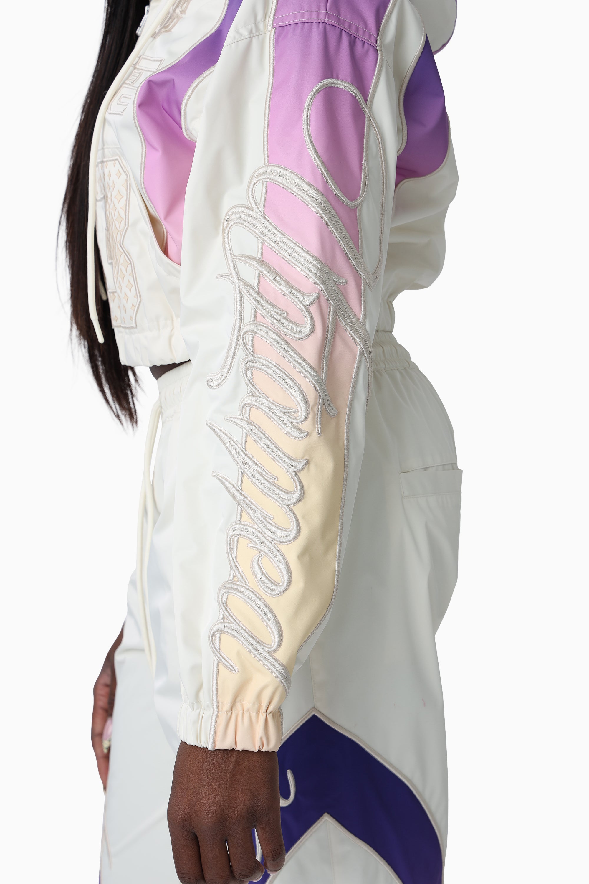 Embroidered Gradient Paneled Jacket - Gardenia