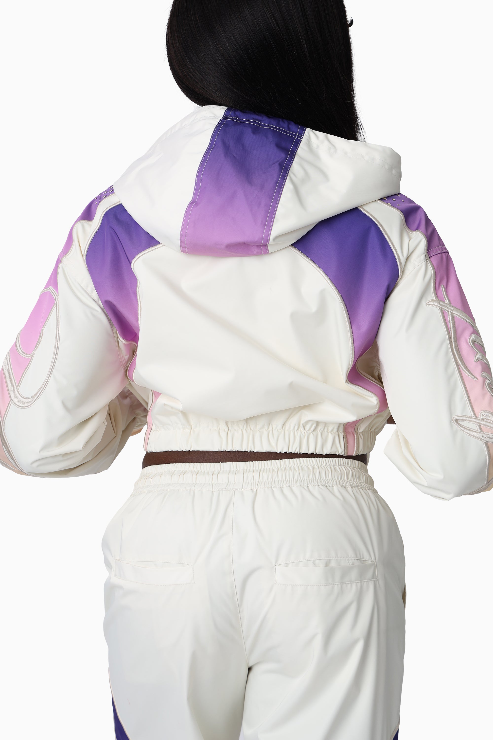 Embroidered Gradient Paneled Jacket - Gardenia