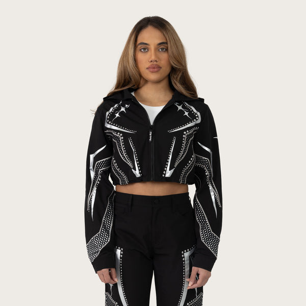 Short Windbreaker Track Jacket - Black