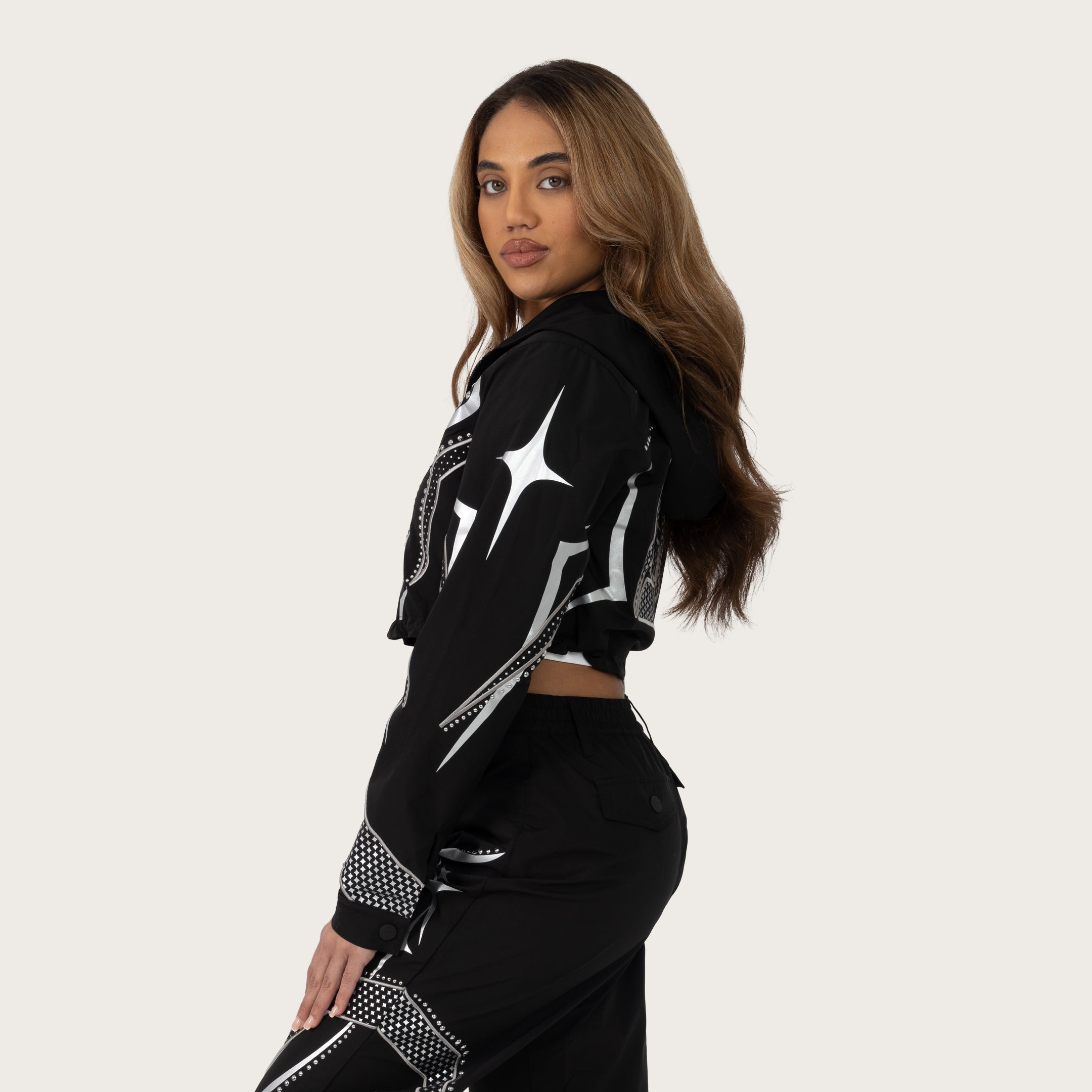 Short Windbreaker Track Jacket - Black