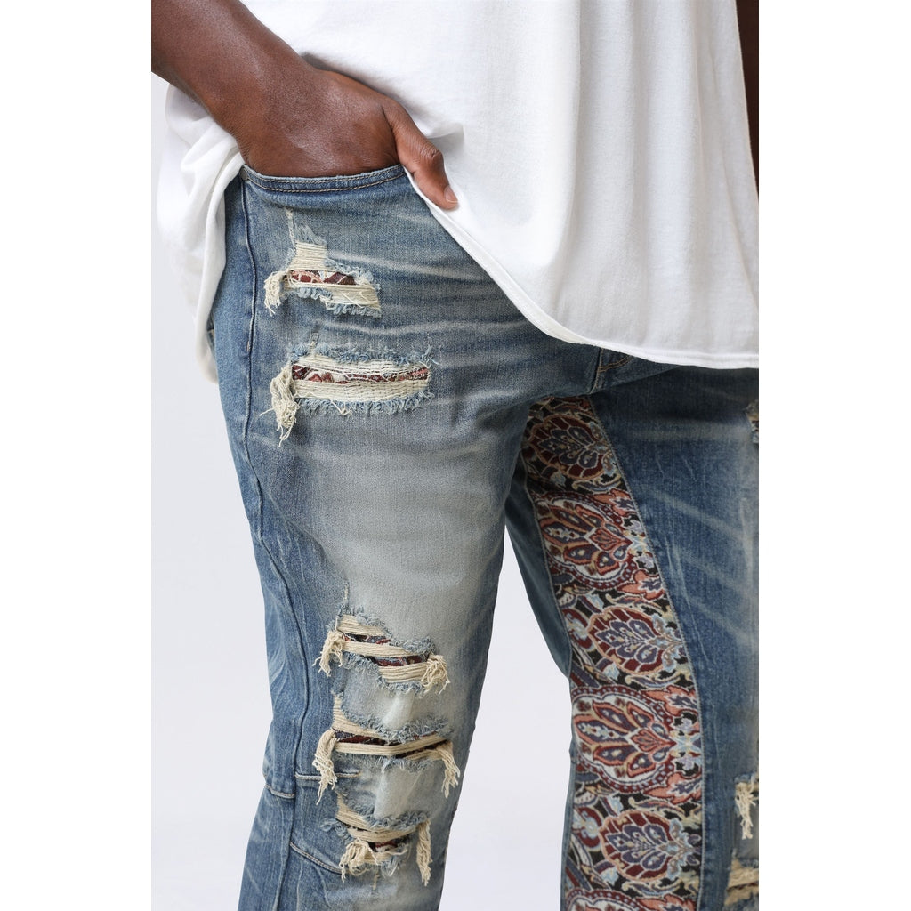 Smoke Rise Big and Tall Big and Tall - Long Tapestry Insert Jeans - Elysian Blue