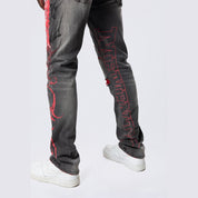 Smoke Rise Long Slim Tribal Print R&R Jean - Orca Grey