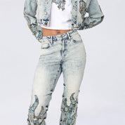 High Rise Bootcut Stacked Tapestry Jeans