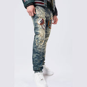 Smoke Rise Slim Varsity Patch Jeans - Alley Blue