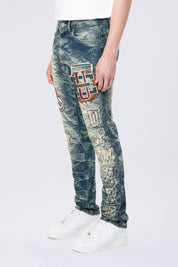 Slim Varsity Patch Jeans - Alley Blue