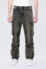 Straight Cargo Strap Jeans - Black Dust