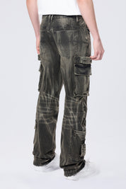 Straight Cargo Strap Jeans - Black Dust