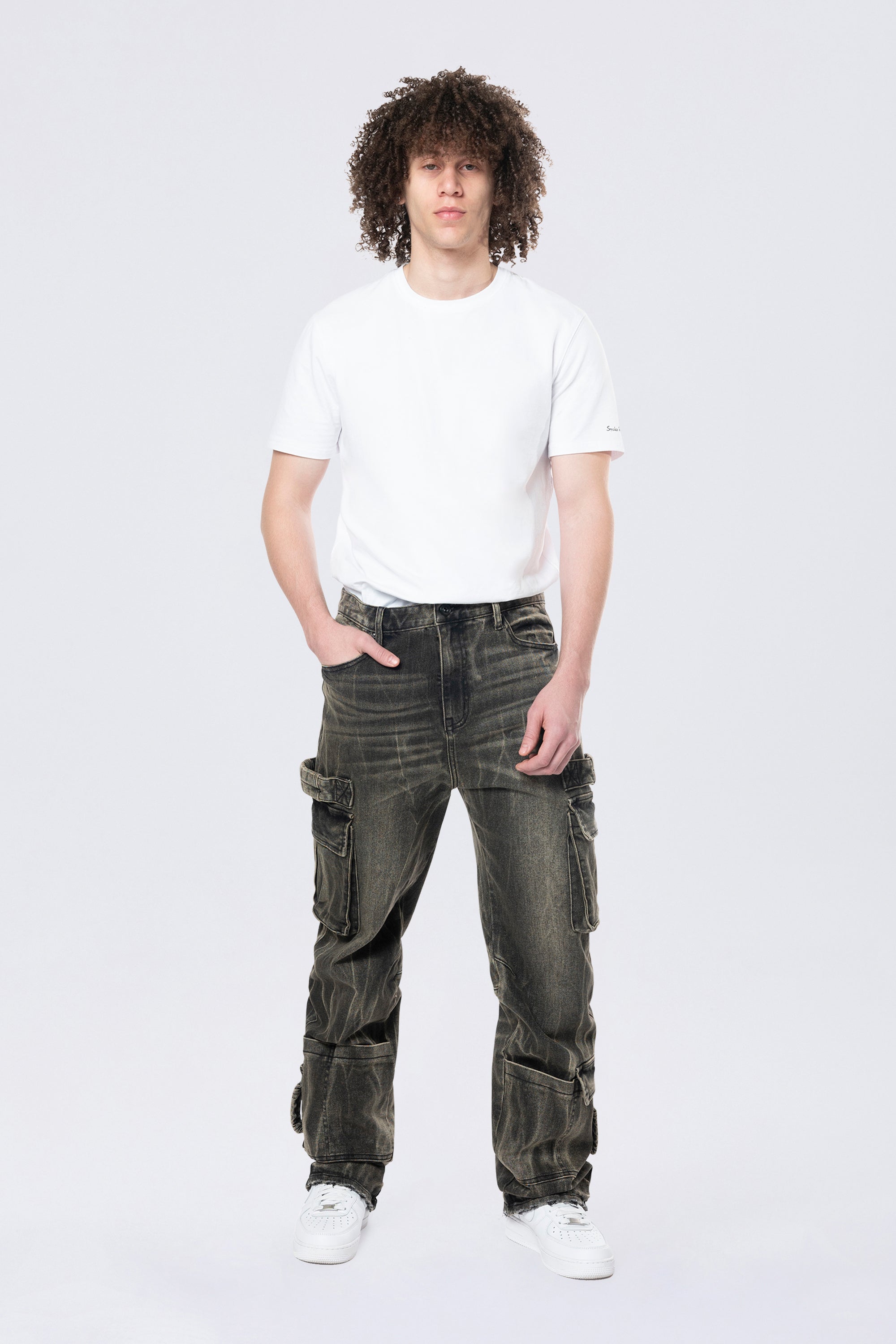 Straight Cargo Strap Jeans - Black Dust