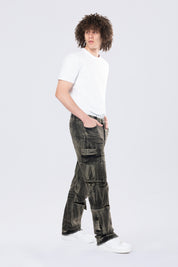 Straight Cargo Strap Jeans - Black Dust