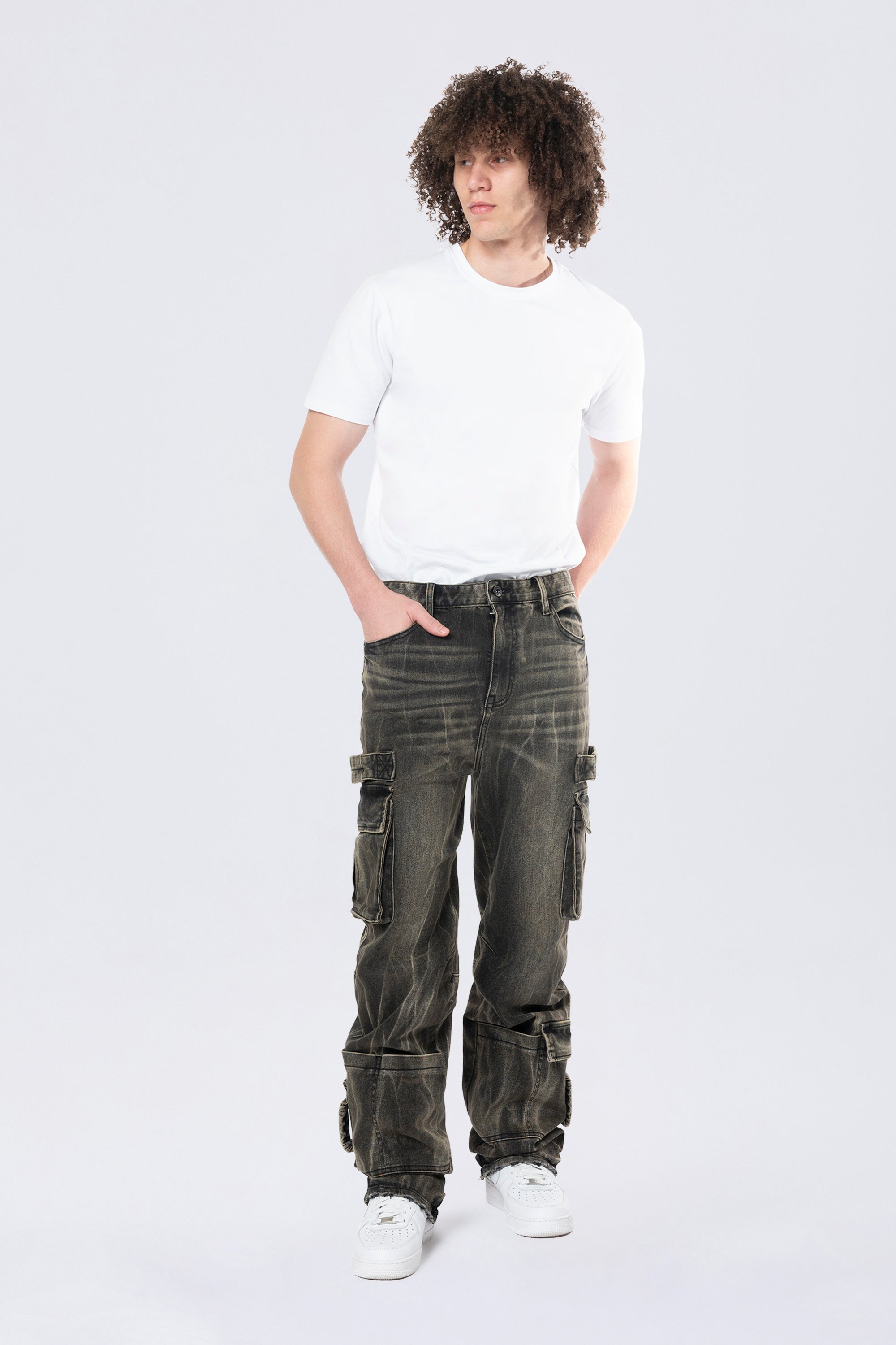 Straight Cargo Strap Jeans - Black Dust