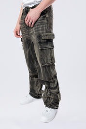 Straight Cargo Strap Jeans - Black Dust