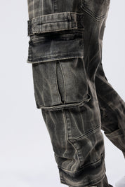 Straight Cargo Strap Jeans - Black Dust