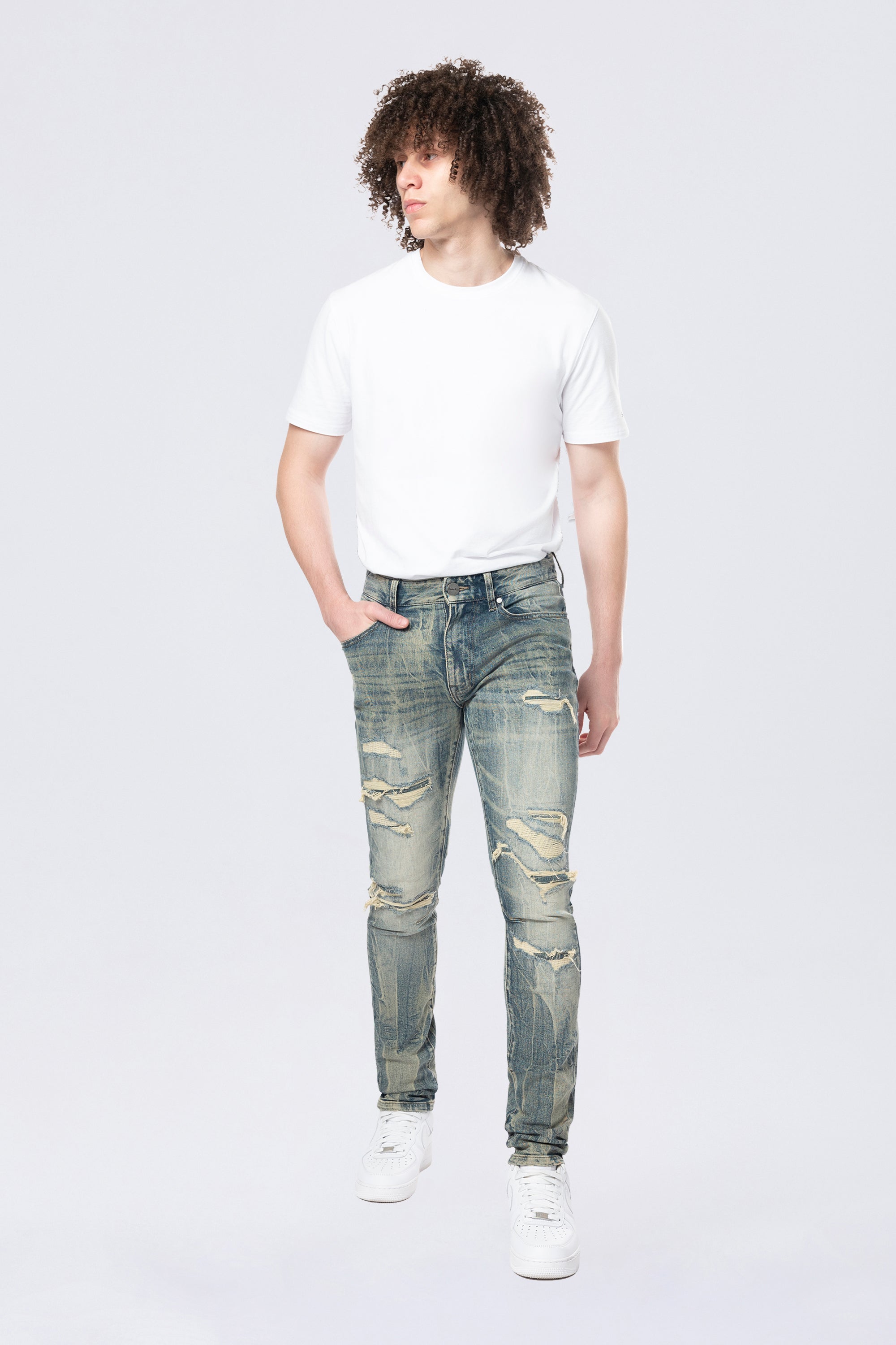 Slim Tapered Vintage Washed Jeans - Topaz Blue