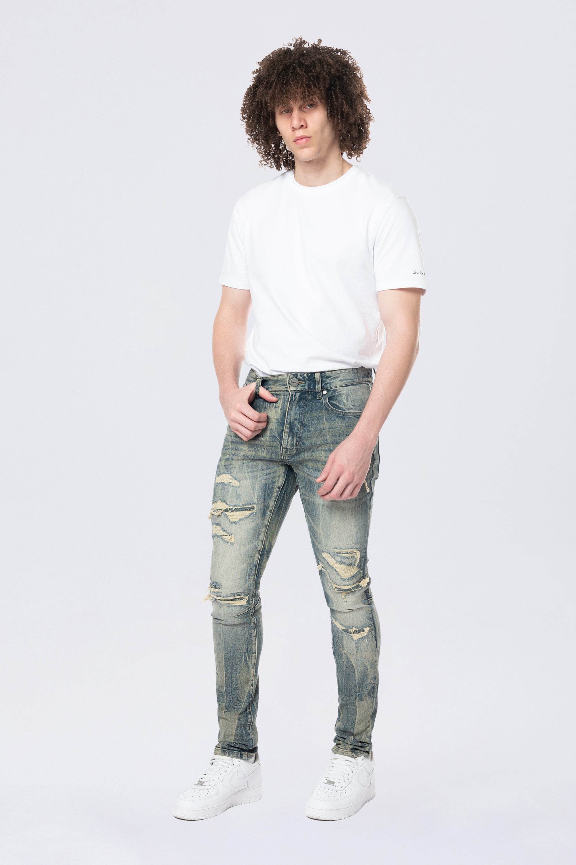 Slim Tapered Vintage Washed Jeans - Topaz Blue