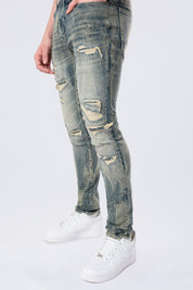 Slim Tapered Vintage Washed Jeans - Topaz Blue