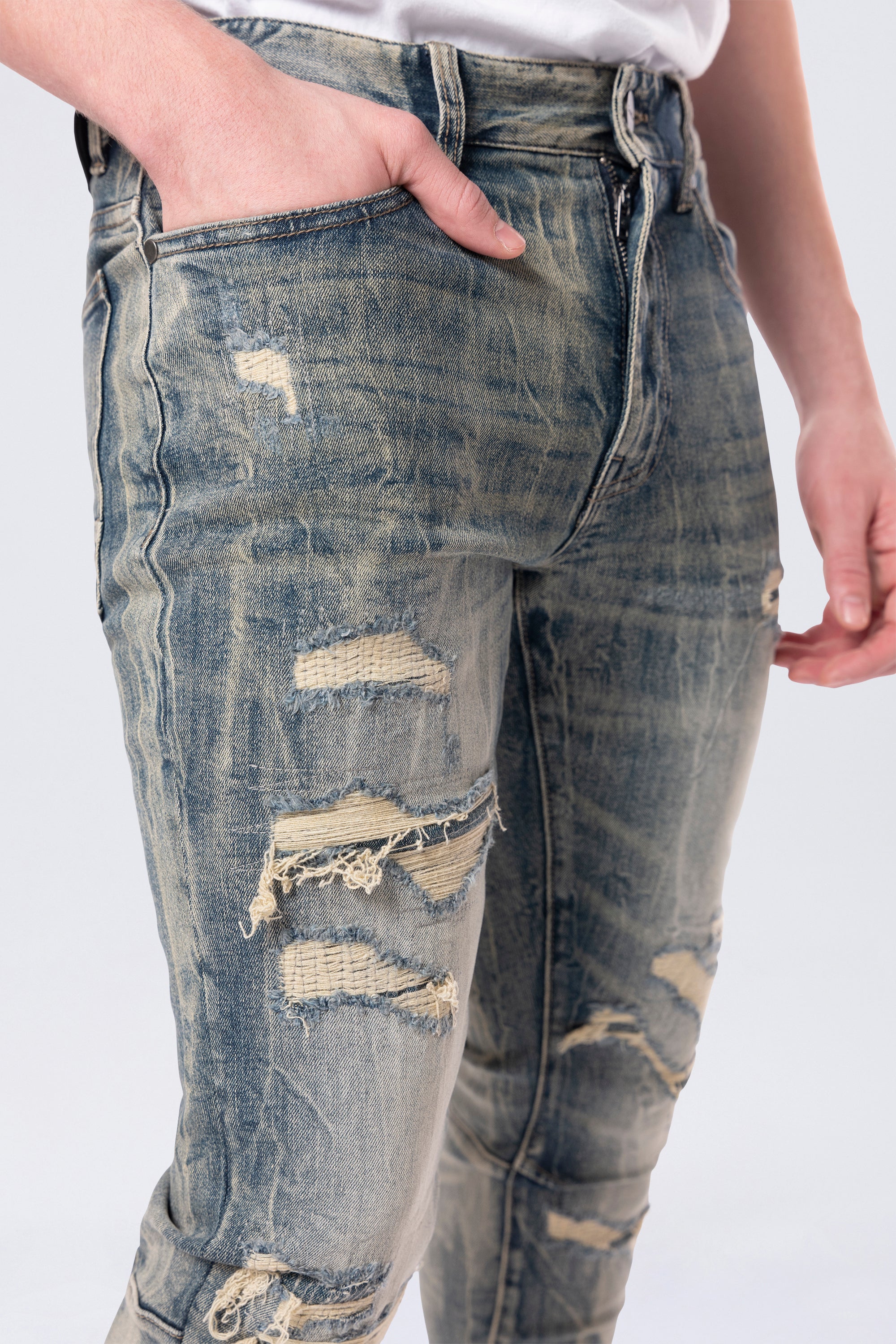 Slim Tapered Vintage Washed Jeans - Topaz Blue