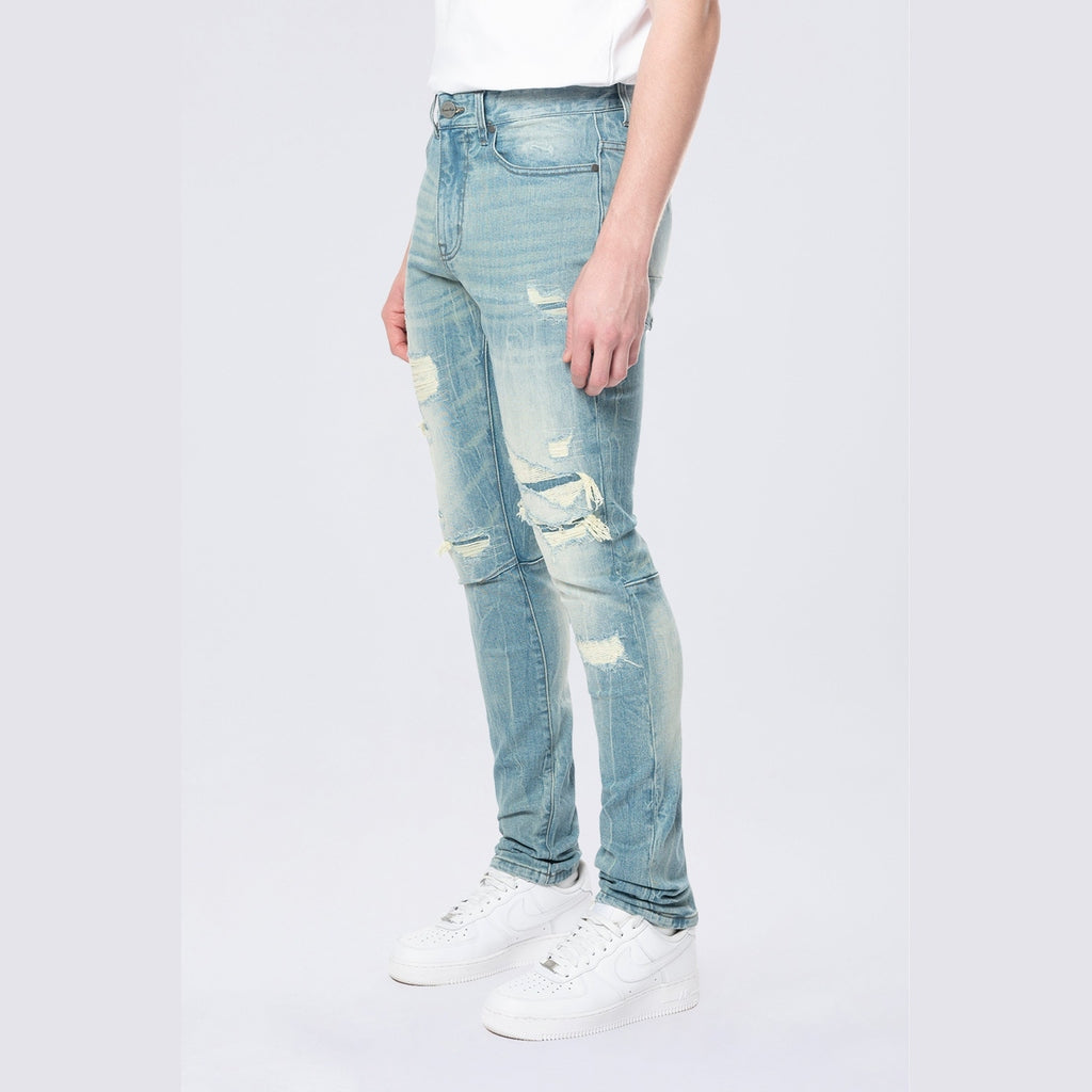 Smoke Rise Slim Tapered Vintage Washed Jeans - Adonis Blue