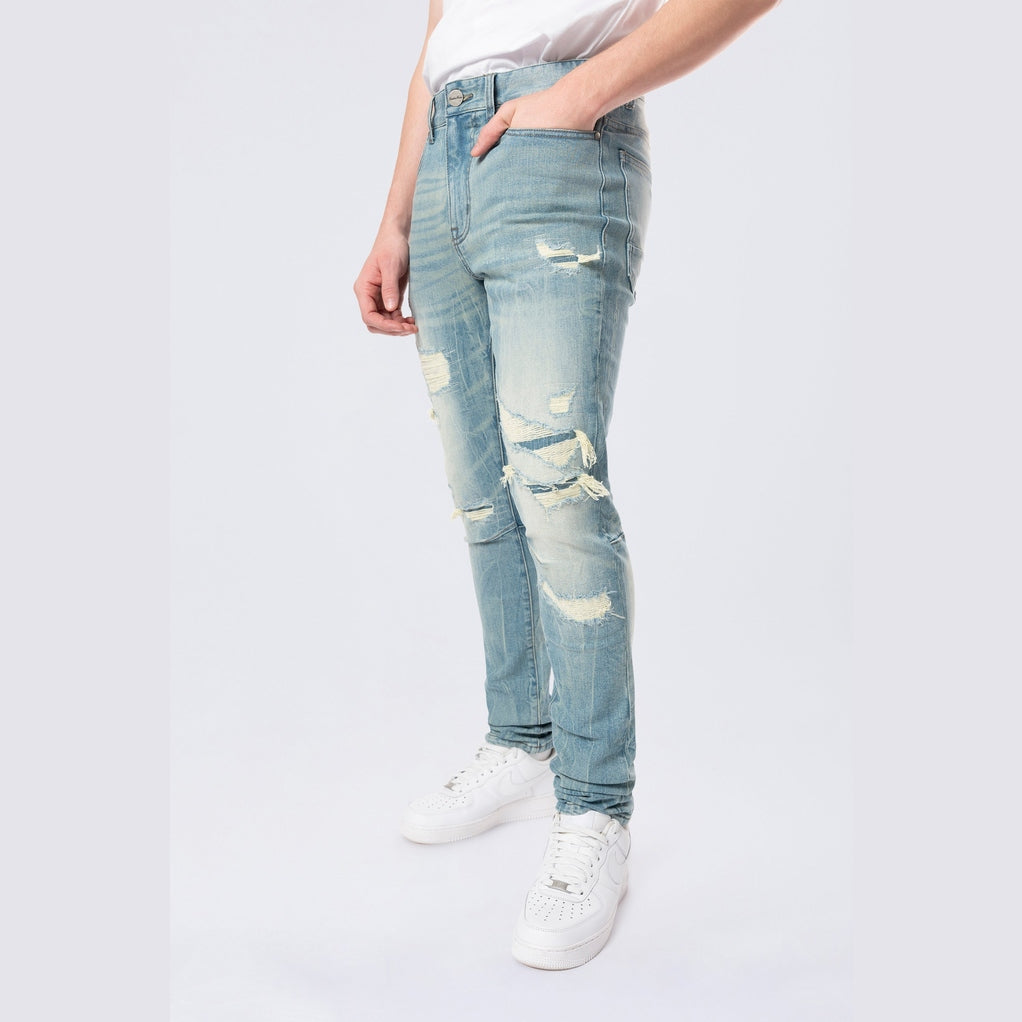 Smoke Rise Slim Tapered Vintage Washed Jeans - Adonis Blue