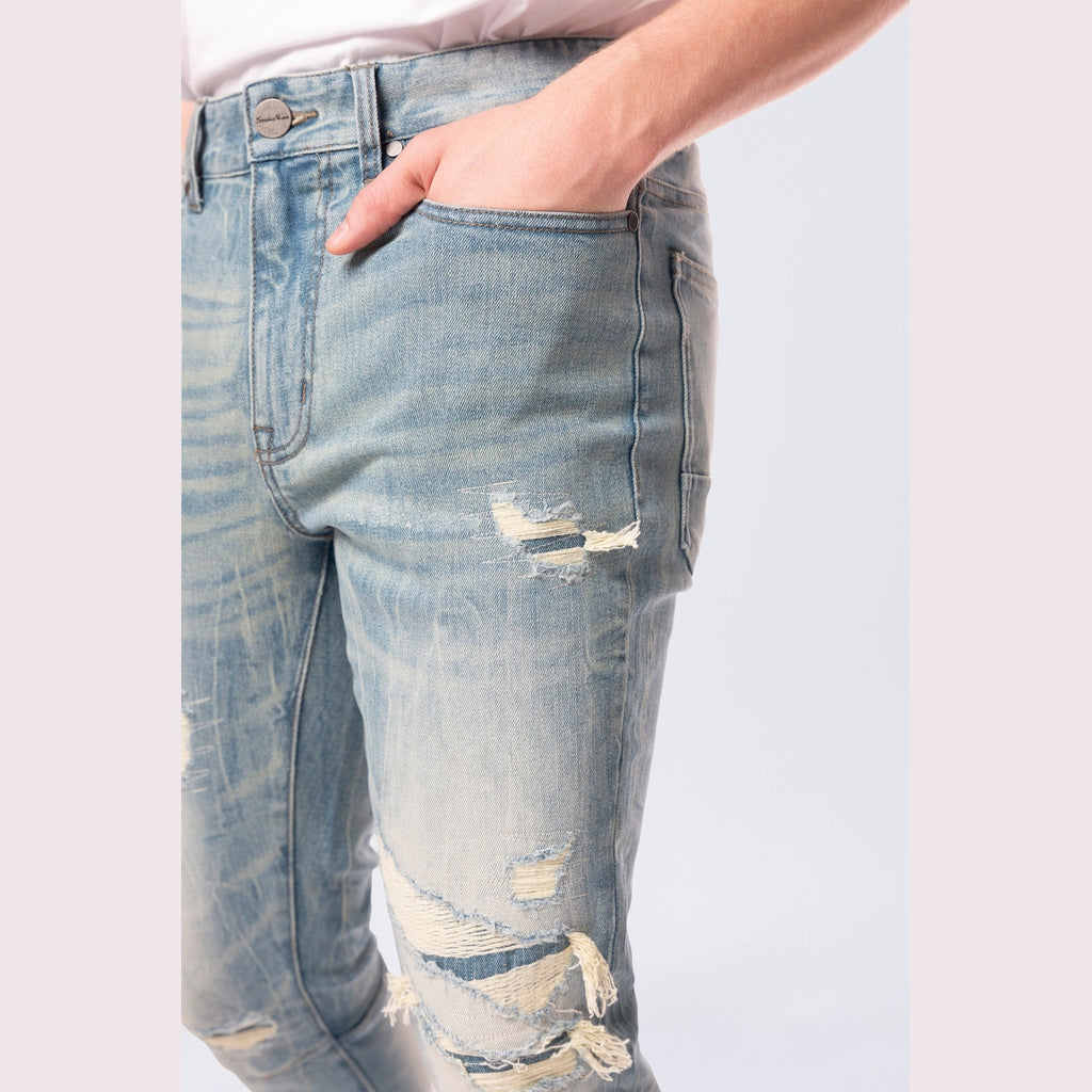 Smoke Rise Slim Tapered Vintage Washed Jeans - Adonis Blue