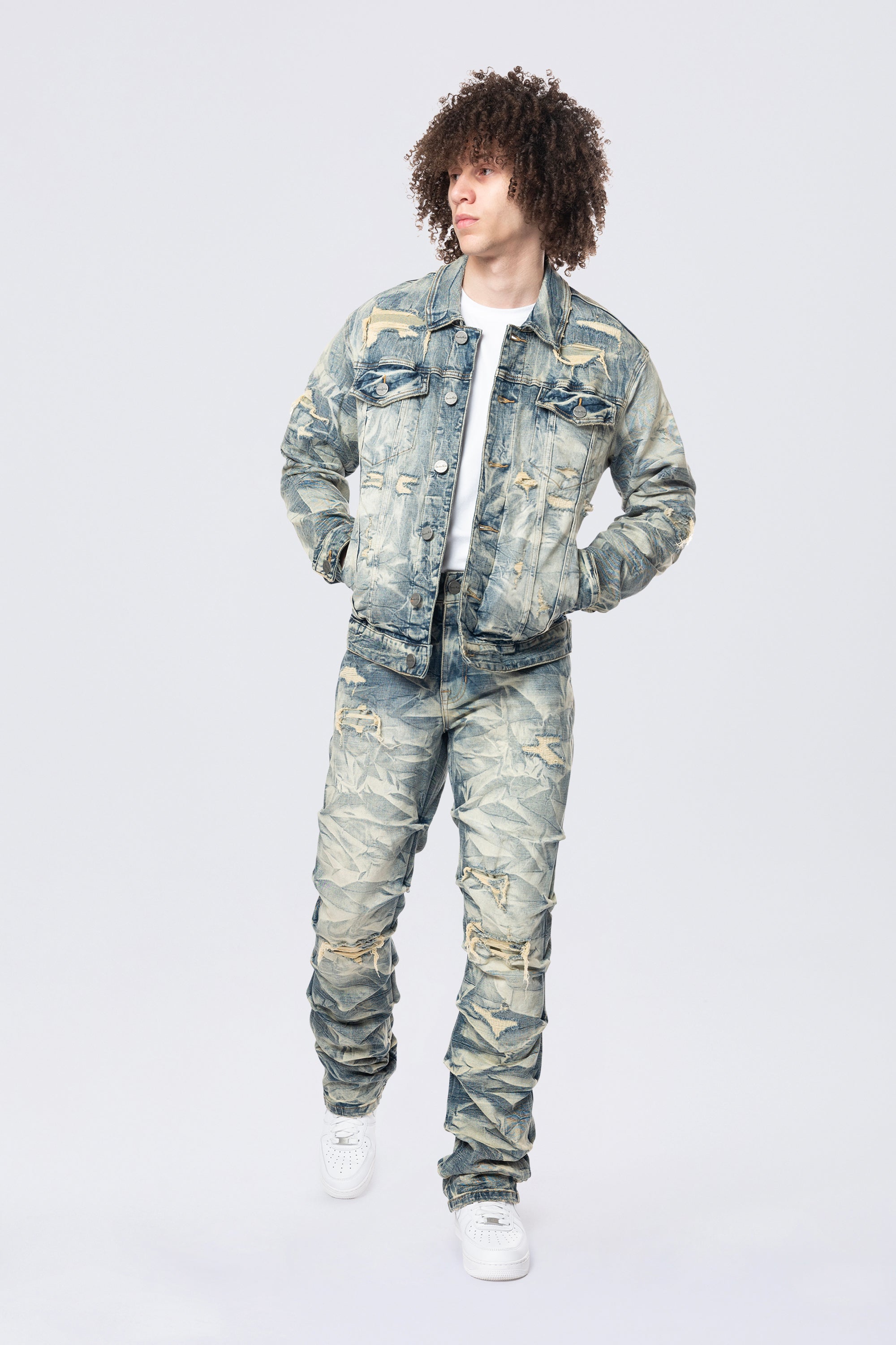 Lightning Wash Denim Jacket - Blue Toast