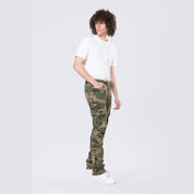 Smoke Rise Stacked Flared Cargo Strap Canvas Pants - Wood Camo