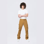 Smoke Rise Stacked Flared Cargo Strap Canvas Pants - Wheat