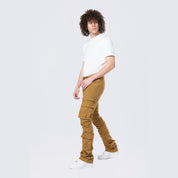 Smoke Rise Stacked Flared Cargo Strap Canvas Pants - Wheat