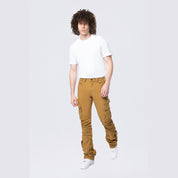 Smoke Rise Stacked Flared Cargo Strap Canvas Pants - Wheat