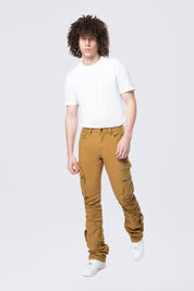 Stacked Flared Cargo Strap Canvas Pants - Wheat