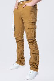 Stacked Flared Cargo Strap Canvas Pants - Wheat