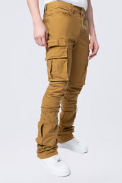 Stacked Flared Cargo Strap Canvas Pants - Wheat