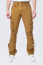 Stacked Flared Cargo Strap Canvas Pants - Wheat