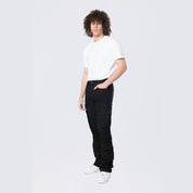 Smoke Rise Stacked Flared Cargo Strap Canvas Pants - Black